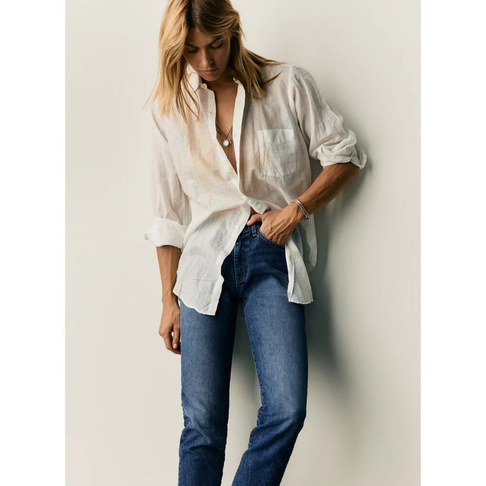 Imogene and Willie XS Celeste 100% Cotton Short Sleeve Button Shirt White